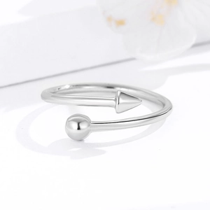 Minimalist S925 sterling silver open ring with geometric ball and arrow design