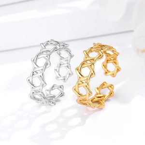 Hollow star geometric 925 sterling silver adjustable rings in gold and silver finish