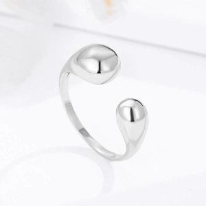 Minimalist 925 sterling silver open ring featuring a polished teardrop bead design