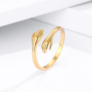 Minimalist S925 sterling silver hug ring in golden finish with adjustable open design