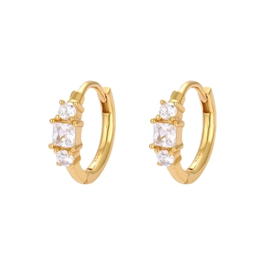 Close-up of S925 sterling silver earrings with square and round zircon stone inlay