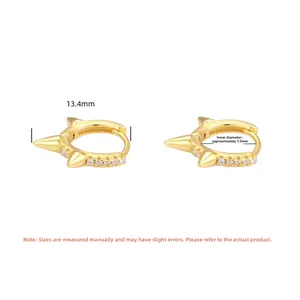 Detailed size measurement of 13.4mm gold spike hoop earrings with CZ pavé settings