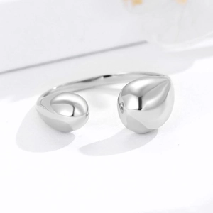 Minimalist 925 sterling silver open ring with polished water drop ends in silver finish