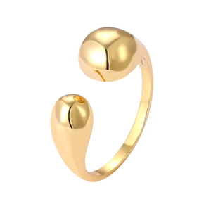 Minimalist 925 sterling silver open ring with gold drop and ball design in high polish