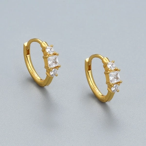 925 Sterling Silver Geometric Zirconia Huggie Hoop Earrings Minimalist Luxury Gold Silver Plated Earrings For Women
