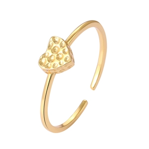 Detail of gold-plated open ring with hammered texture heart-shaped ornament