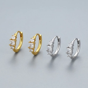 Elegant S925 sterling silver hoop earrings with geometric zircons in gold and silver
