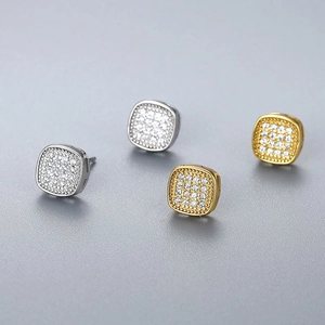 925 Sterling Silver Square Stud Earrings For Women Korean Style Cubic Zirconia Geometric Pavé Earrings Fashion Jewelry Gift