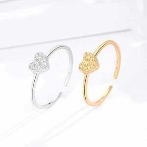 925 Sterling Silver Heart Open Ring For Women Adjustable Hammered Texture Minimalist Fashion Jewelry Finger Ring Gift
