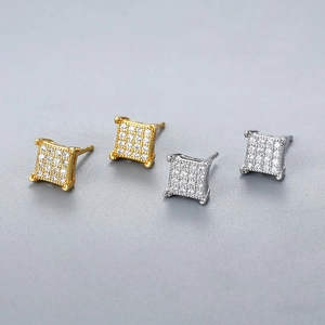 S925 Sterling Silver Square Micro Pave Rhinestone Stud Earrings Minimalist Geometric Fashion Jewelry For Women Daily Gift