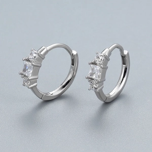 Elegant S925 sterling silver hoop earrings with geometric cubic zirconia accents