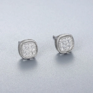 Elegant S925 sterling silver square stud earrings with pavé set cubic zirconia