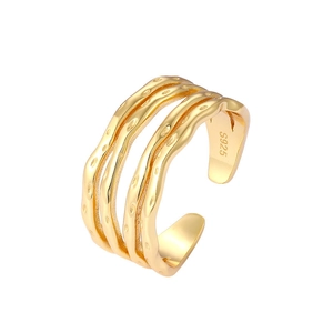 Anello irregolare in argento sterling 925 placcato oro con design a tripla onda