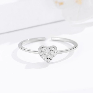 Minimalist silver heart open ring with textured surface for women fashion jewelry