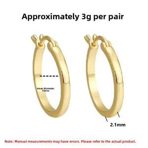 Detailed view of S925 sterling silver hoop earrings with 15mm inner diameter and 2.1mm width
