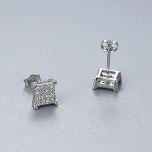 Square S925 sterling silver stud earrings with full pavé cubic zirconia inlay