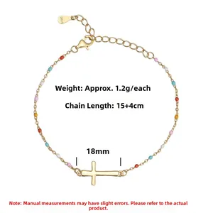 Detail of s925 silver cross bracelet with colorful beads and lobster clasp closure