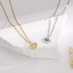 Collier pendentif œil maléfique en argent 925 avec micro-incrustations de zircones