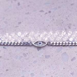 Bracelet œil maléfique en argent S925 avec zircon bleu et chaîne gourmette polie