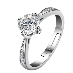 Classic 925 sterling silver engagement ring with round cubic zirconia and adjustable band
