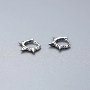 S925 sterling silver punk spike earrings with micro-set diamonds in silver finish