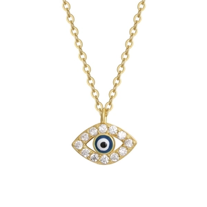 Collier Pendentif Œil Mauvais en Argent Sterling 925 Vintage Pour Femme Chaîne de Clavicule Incrustée de Strass en Émail Bijoux