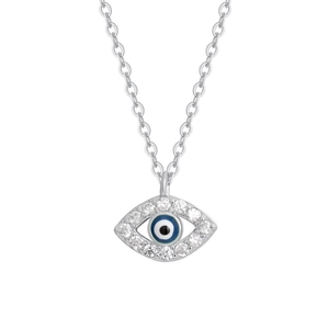 Collier avec pendentif œil maléfique en argent S925, émail bleu et zircon incrusté