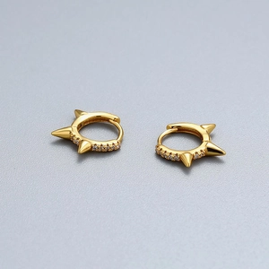 Punk style S925 silver rivet hoop earrings with gold plating and sparkling zircon stones