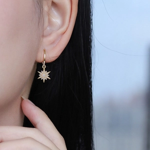 Elegant gold S925 silver starburst earrings with iridescent opal and zircon stones