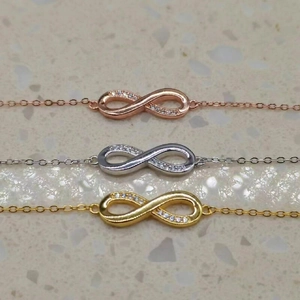 S925 silver infinity bracelets set in gold, rose gold and silver with cubic zirconia
