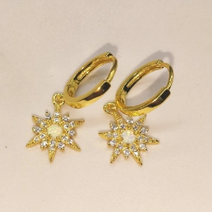 925 Sterling Silver North Star Hoop Earrings For Women Sparkling Artificial Opal Rhinestone Inlaid Fashion Star Jewelry Gift