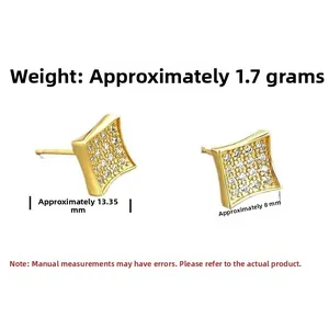 Dimensions et poids détaillés des boucles d'oreilles carrées en argent s925 et zircon