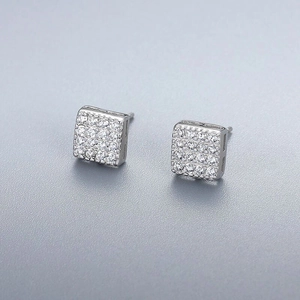 Elegant square sterling silver stud earrings with sparkling pave zircon stones