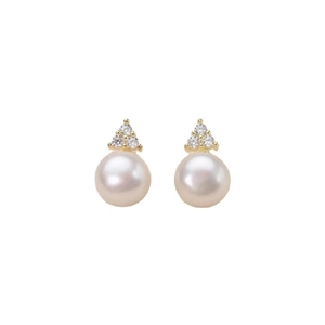 Elegant S925 silver pearl earrings with gold triangle settings and sparkling zircons