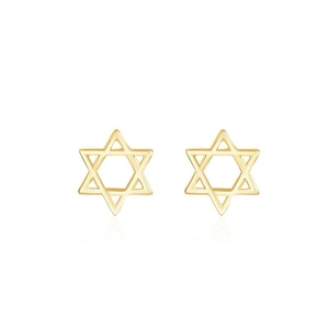 Minimalist s925 silver gold hollow hexagram star stud earrings with polished finish