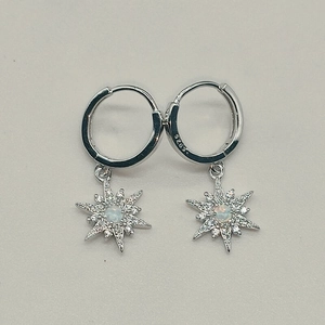 S925 sterling silver North Star hoop earrings with opal sunflower and zircon details