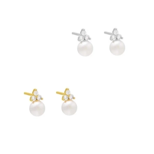 Elegant Faux Artificial Pearl Stud Earrings With 925 Sterling Silver Earring Post Zirconia Cluster Niche Design Jewelry For Women