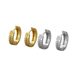 Créoles en argent sterling S925 avec gaufrage de feuilles vintage en or et argent