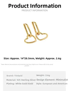 Detailed size and weight specs for minimalist 925 sterling silver hollow heart earrings