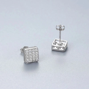 Elegant 925 sterling silver square stud earrings with shimmering cubic zirconia stones
