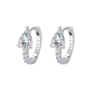Boucles d'Oreilles Créoles S925 en Argent Sterling Goutte d'Eau Colorée pour Femmes Zirconia Incrusté Bijoux de Mode