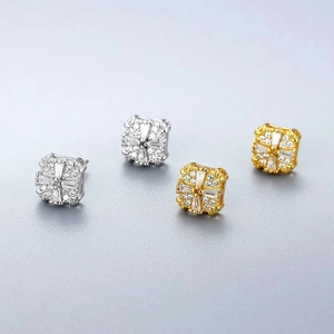 Boucles d'Oreilles Clous Carrées en Argent Sterling 925 Pour Femmes Incrustation de Strass Géométrique Mode Or Argent Bijoux