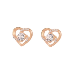 Elegant S925 silver hollow heart-shaped stud earrings in rose gold with sparkling zircon