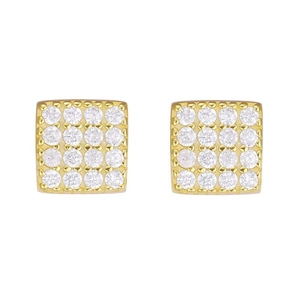Elegant 925 sterling silver square stud earrings with 16 sparkling zircon stones