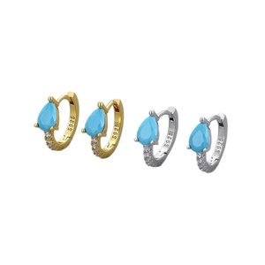 Créoles en argent S925 avec gouttes de turquoise et zircons blancs en or et argent