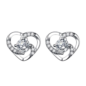 Elegant 925 Sterling Silver Heart Stud Earrings For Women Hollow Romantic Rhinestone Jewelry Inlaid Accessory Valentine Gift