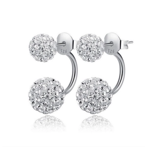 Orecchini a Bottone a Doppia Sfera in Argento Sterling 925 per Donna Strass Intarsiato Geometrico Perno in Argento S925 Gioielli