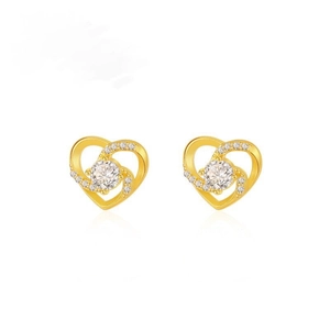 Elegant s925 silver hollow heart-shaped gold stud earrings with sparkling crystals