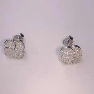 925 Sterling Silver Four Leaf Clover Pinwheel Stud Earrings For Women Minimalist Full Pavé Rhinestone Elegant Fashion Jewelry Gift