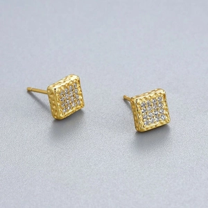 Elegant square S925 silver stud earrings with sparkling cubic zirconia pavé setting